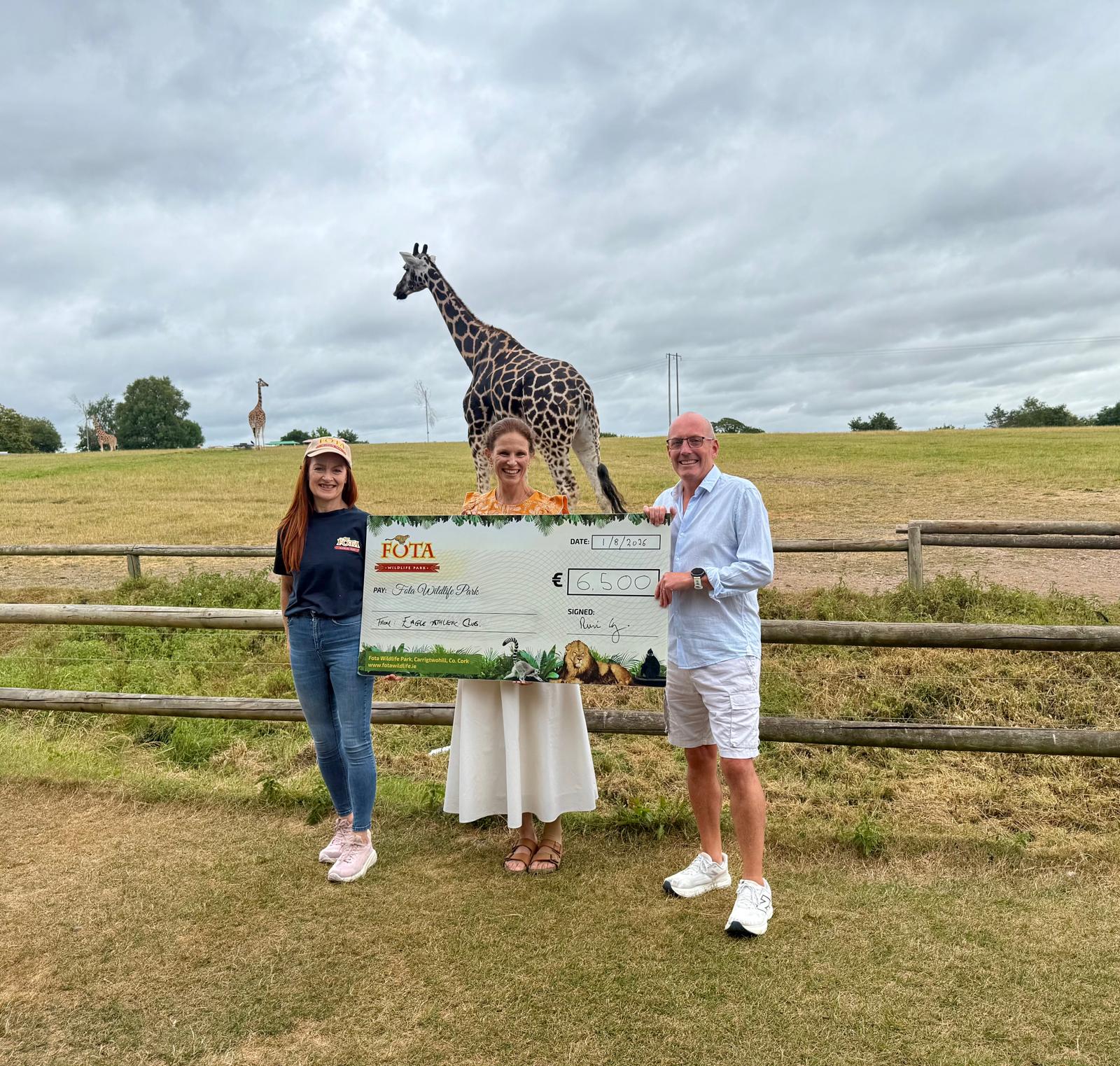 Fota Wildlife Park welcomes €6,500 from Eagle Athletic Club, raised through the 2026 Cheetah Run 5K road race.